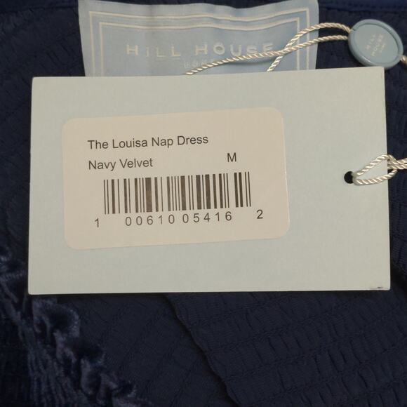 Hill House Louisa Nap Dress Navy Velvet Smocked Scoop Neck Ruffle Hem Midi M New - Picture 10 of 12